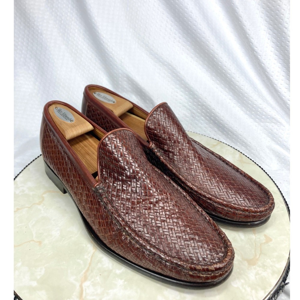 Allen Edmonds Positano Woven Leather Slip On Loafers Shoes Mens 12 Chilli Brown